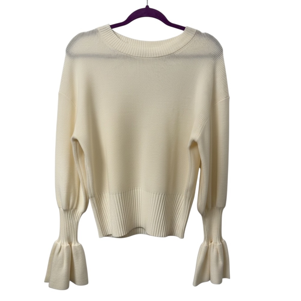 Trina Turk Chloe Ruffle Pullover Sweater Cream Ivory M NWT $368 MSRP Merino Wool